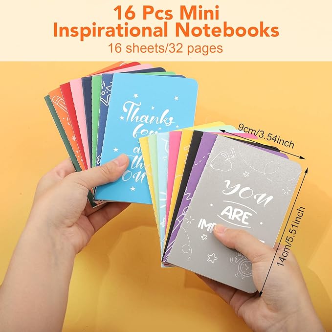 BESARME 16 Pack Employee Appreciation Gifts Bulk, Mini Inspirational Notebooks for Kids Party Favors Goodie Bag Stuffers Small Lined Notebook School Supplies Prayer Journal Easter Basket Stuffers