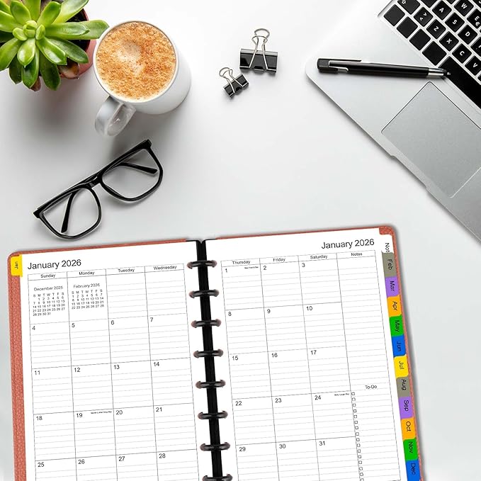 Tiankool 2026 Planner Refill for A5 8-Hole Discbound Binder,Weekly & Monthly Planner Inserts Runs from Jan 2026 to Dec 2026, 5-3/4" x 8-1/4"