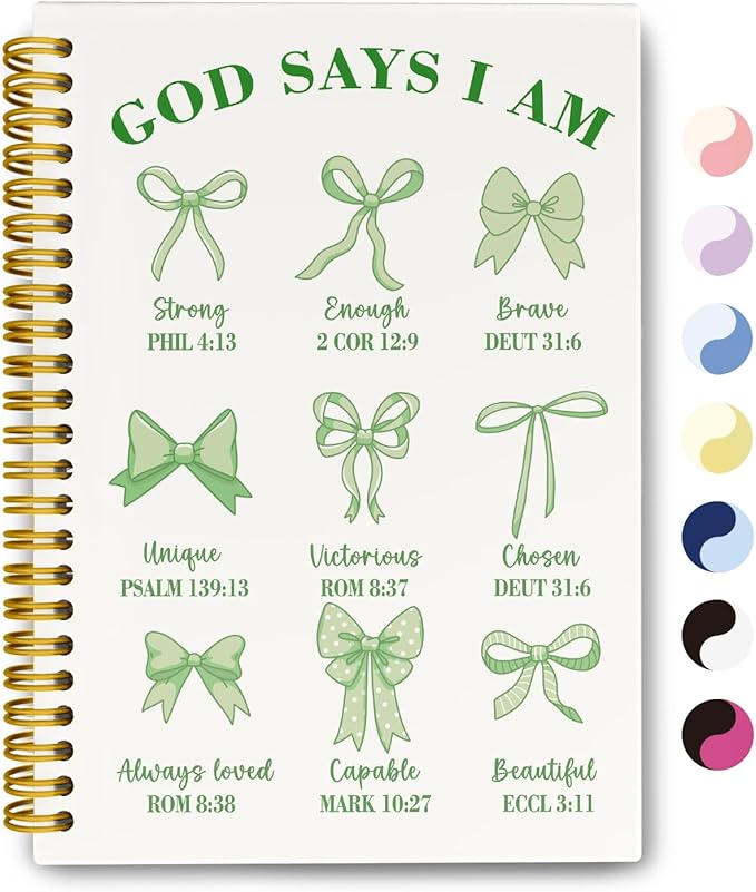 Bible Journal for Women, Christian Prayer Journal Sage Green Notebook Gifts For Teen Girls Kids, Bible Study Supplies，Coquette Preppy Bows Cute Church Faith Journaling Hardcover Spiral Notebook 5.5 X 8.3