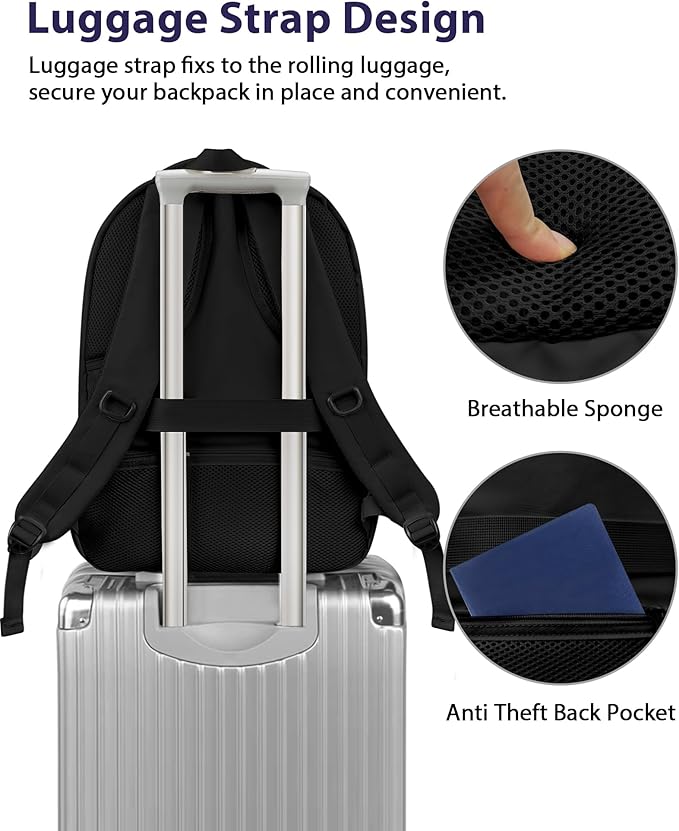 MATEIN 17 Inch Laptop Backpack for Work, Airline Approved Carry On Travel Backpack with USB Charging Port and Luggage Strap, Water Resistant College Computer Daypack Gifts for Men Women, Black Green