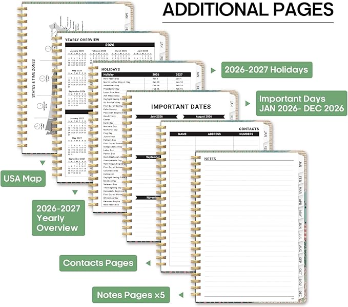 2026 Planner, Weekly and Monthly Calendar Planner Book, January 2026 - December 2026, Hardcover Spiral Planner with Monthly Tabs, Notes Pages, Perfect for Women & Men, A5 (6.4" x 8.5") - Patchwork
