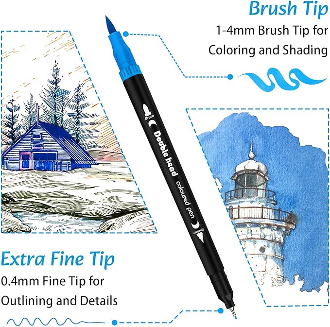 Markers for Adult Coloring Books No Bleeding, 72 Colors Dual Tip Coloring Markers for Adults, Brush&Fine Tip Art Supplies for Calligraphy, Journaling, Sketching, Christmas Gifts for Teens with Case