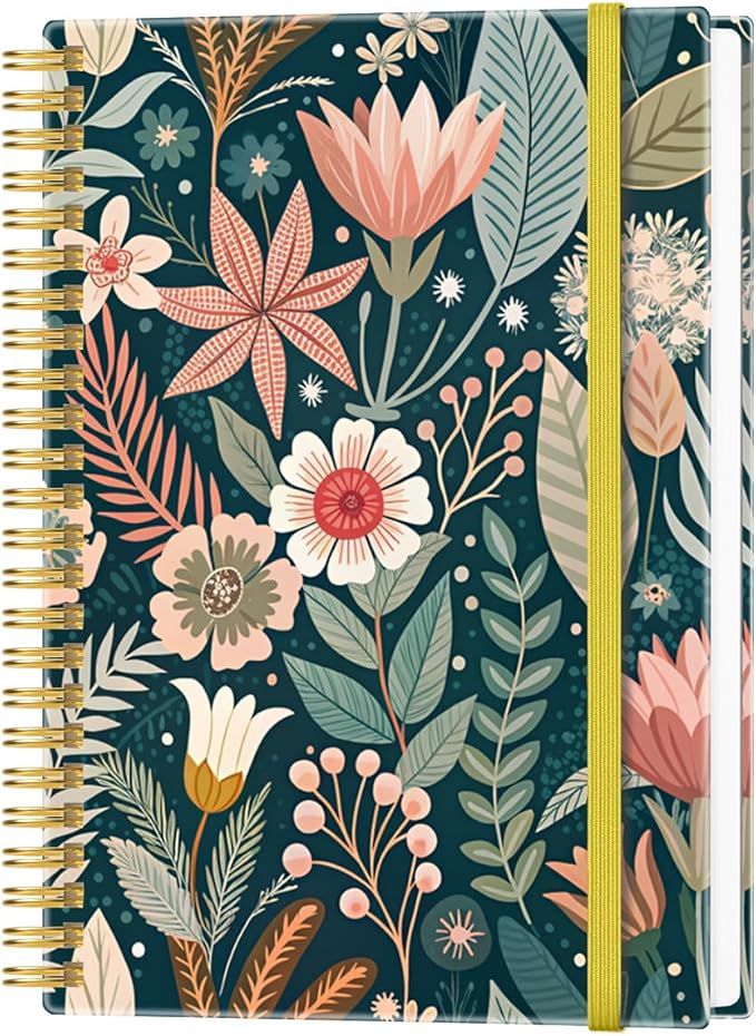 Heveboik A5 Blank Notebook - 70 Sheets/140 Pages Blank Paper Notebook, 100 GSM Thick White Paper, 5.8" x 8.3" Spiral Blank Journal, Flower-B