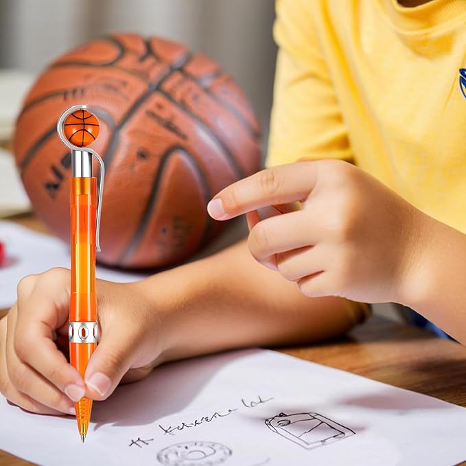 12 Pcs Basketball Pen Sports Ballpoint Pens Basketball Party Favors Sports Souvenirs Black Ink Writing Pen for Office Desk Fun Stationery Supplies. (orange/blue-12)