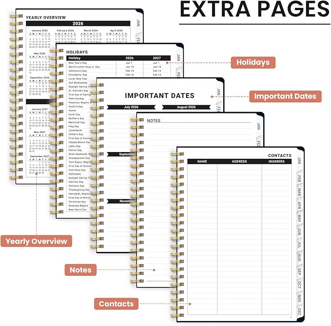 2026 Planner, Weekly and Monthly Calendar Planner for Women, Jan 2026 - Dec 2026, Hardcover Planning Agenda book with Tabs, Spiral Bound, Inner Pocket, Perfect for School Office Supplies, 6.3" x 8.5" - Verdant Leaf