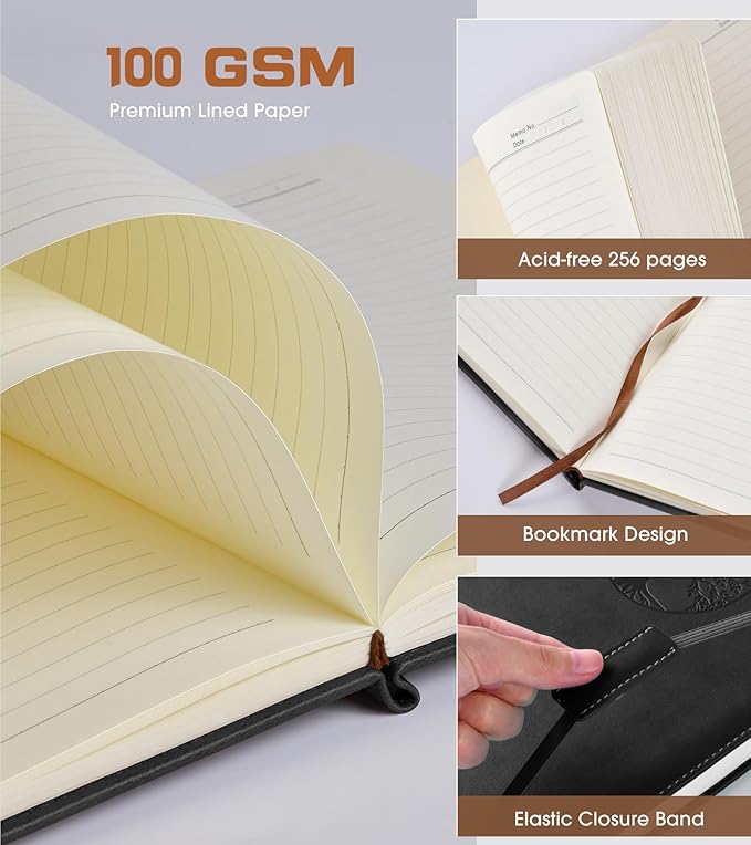Lined Journal Notebook for Women Men,256 Pages B5 Large Hardcover Leather Journals for Writing,Travel,Business,Work & School,College Ruled Notebooks for Note Taking,Diary Notepad 7.8"×10.2"