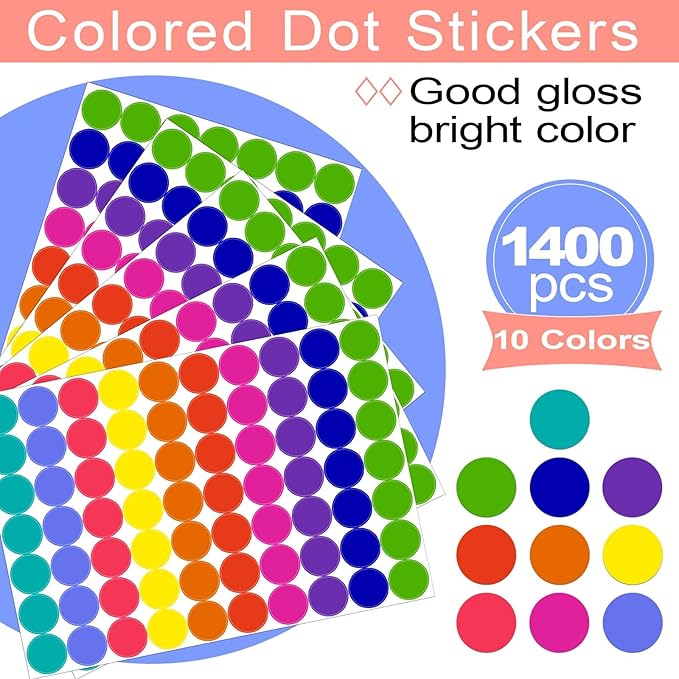 1400 PCS Colored Dot Stickers Round Color Coding Labels Classroom Must Haves, Circle Dots Labels Price Stickers Polka Circle Dot Stickers Label Sticker for Office, Classroom Decor, Papers Etc