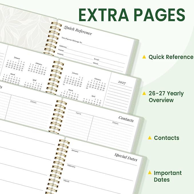2026 Planner, Annecy Weekly ＆ Monthly Planner 2026, Jan. 2026 – Dec. 2026, 6.4" x 8.3" Monthly Agenda Planner with Tabs, Waterproof Flexible Cover, Spiral Binding, Double-sided Pocket, Bookmark, Green