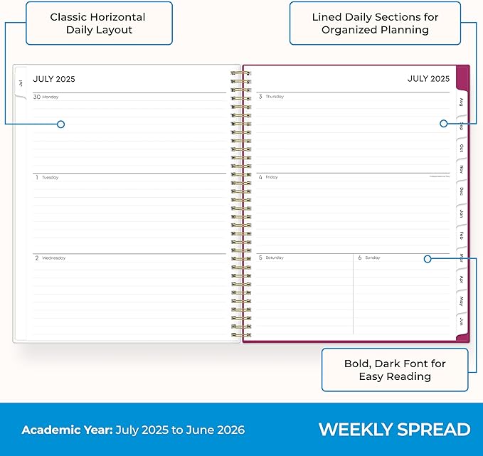 Blue Sky Weekly and Monthly Academic Year Planner Calendar, July - June, Flexible Pocket Cover, Wirebound, Storage Pocket, Laminated Tabs, Mahalo (Mahalo- 2025/2026, 8.5" x 11")