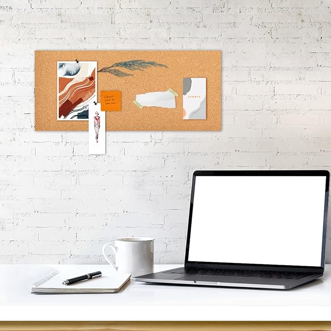 17x8 Cork Board Tiles Bulletin Board, 1/4" Thick Self-Adhesive Cork Boards for Walls, Cork Tiles Vision Board for Home, Office, School, Bulletin Board Decorations(6mm,8pc)