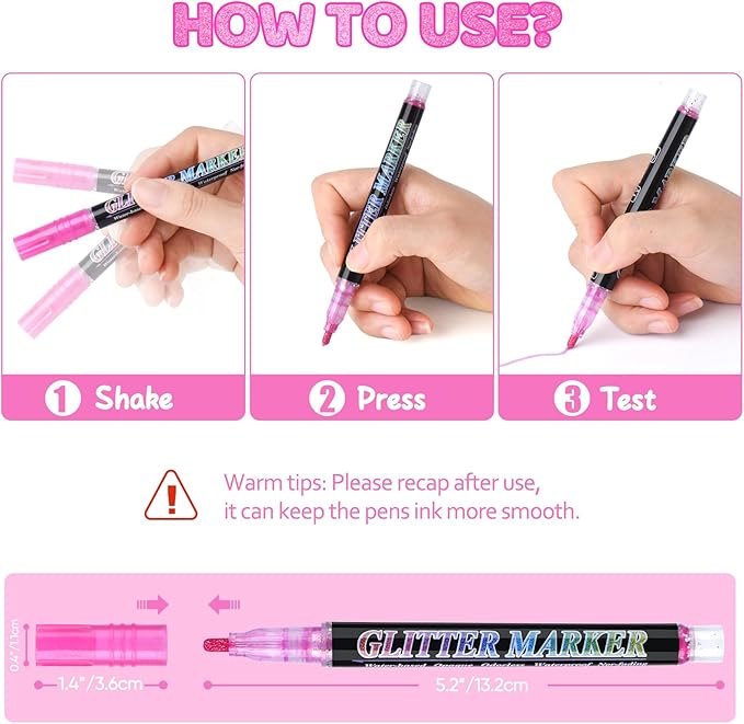 Glitter Marker Pens,36 Colors Self-Shimmer Metallic Markers,Glitter Paint Pens DIY Crafts Greeting Birthday Cards, Making Poster,Album,Scrapbooking,Wood，Mugs