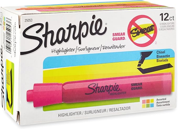 Sharpie Tank Style Highlighters Chisel Tip Assorted Box of 12