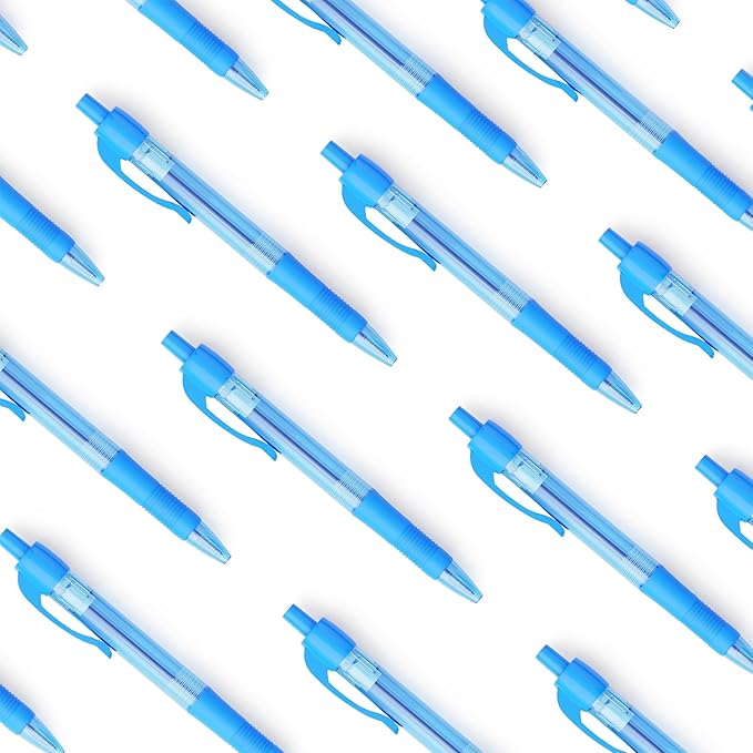 deegtran Pens Bulk, 30 Pack No Bleed Sky Blue Ink Click Pens with Soft Grip, Wholesale Retractable Ballpoint Pens for Office School, Medium Point Smooth 1.0MM