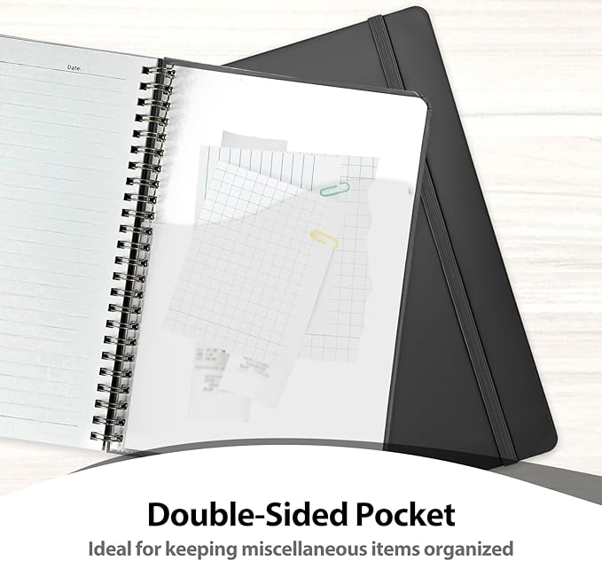 Journaling Notebooks, A5 Lined Spiral Notebook for Women & Men, 146 Pages College Ruled Hardcover Note Book for Work, Note Taking, Journaling, School, Writing (BLACK)