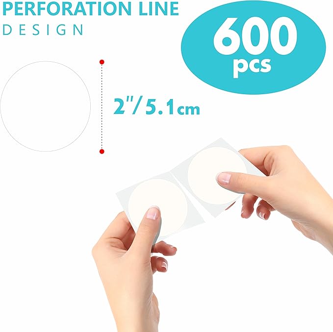 600 PCS Round White Color Coding Circle Dots Inventory Stickers Labels with Perforation Line in Roll (2" in Diameter)