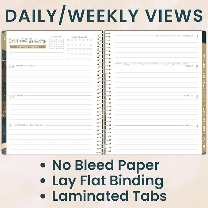 bloom daily planners 2026 Planner (January to December) - 8.5” x 11” Weekly & Monthly Dated Agenda Organizer Book with Stickers & Tabs - Flexible Soft Cover - Celestial Skies