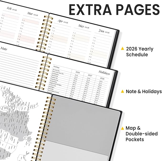 2026 Planner, Annecy Weekly ＆ Monthly Planner 2026, Jan. 2026 – Dec. 2026, 6.4" x 8.3" Monthly Agenda Planner with Tabs, Waterproof Flexible Cover, Spiral Binding, Double-sided Pocket, Bookmark, Black