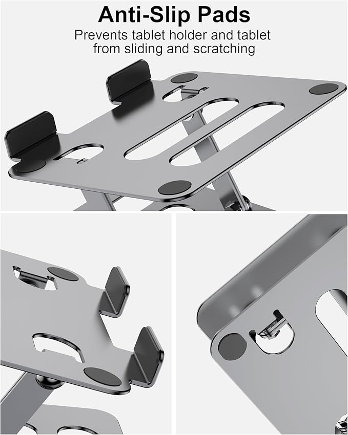 T-Ablet Stand for iPad, Adjustable Foldable Aluminium T-Ablet Stand Holder for Desk for T-Ablet (4.7-12.9 inch) Kindle and Foldable Phone Compatible with iPad Series,Galaxy Z Flip5, Silver Gray