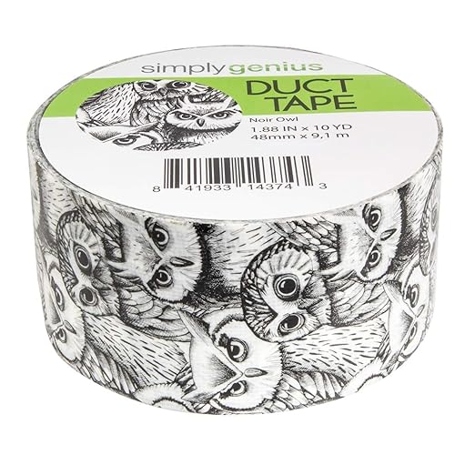 Simply Genius Duct Tape Roll - 1.88 in x 10 Yd, Noir Owl Pattern, 1 Pack - Colored & Checkered Strong Tape for Crafts & Repairs