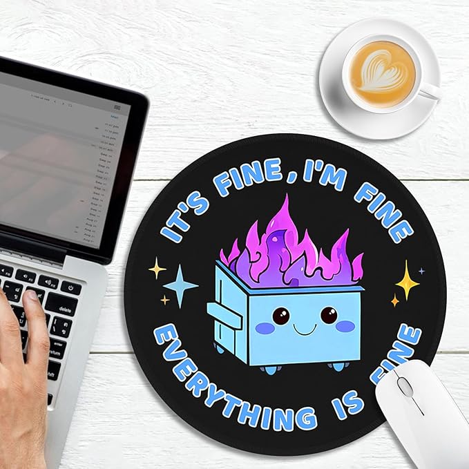 Dumpster on Fire Mouse Pad, Cute Funny Office Decor for Desk, Small Mousepad with Non-Slip Rubber Base, Travel Mouse Pads for Desk Accessories, Round Mouse Mat for Laptop Office Supplies