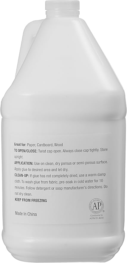Amazon Basics All Purpose Washable School Craft Liquid Glue for Making Slime, Arts and Crafts, White, 1 Gallon, Single Pack