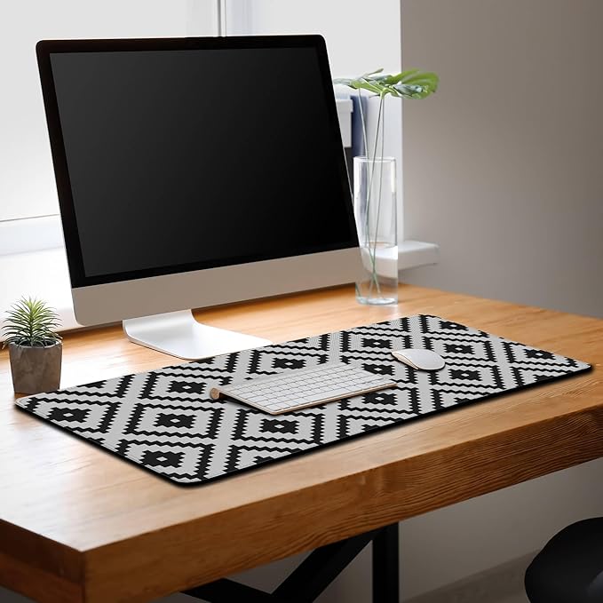 Large Mouse Pad Black and White XXL Mousepad Gaming Mouse Pads Computer Desk Mats Extra Large Desk Pad Non-Slip Rubber Base 35.4" X 15.7" for Game Office, Classic Rhombus Pattern
