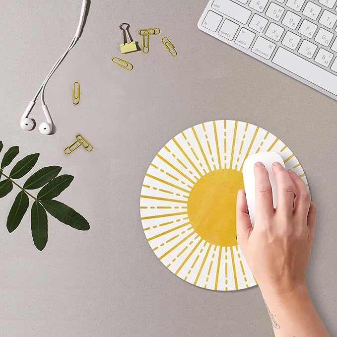 Boho Yellow Sunshine Mouse Pad,Sunshine Mouse Pads Mousepad for Desk Home Office Dorm Computers Laptop, Boho Office Supplies Desk Accessories, 7.9x7.9 Inch