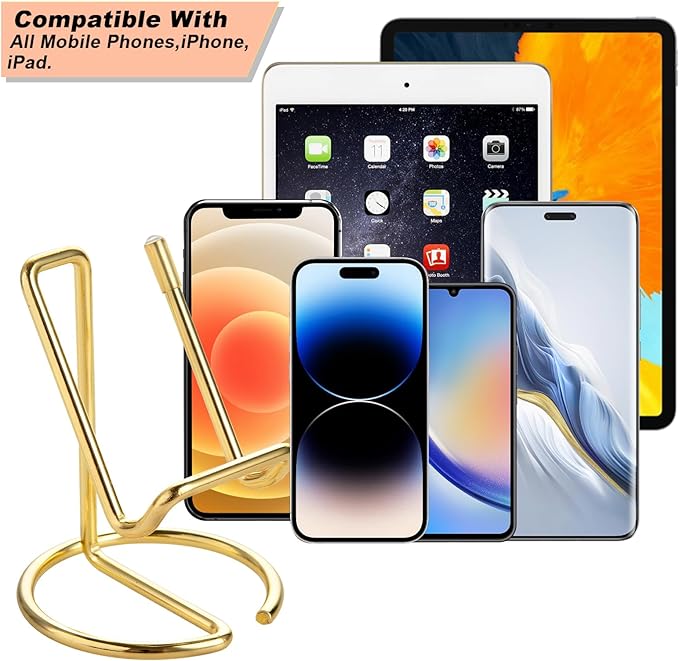 2 Pack Cell Phone Stand for Desk, Cute Metal Gold Cell Phone Stand Holder Desk Accessories, Compatible with All Mobile Phones, iPhone, iPad