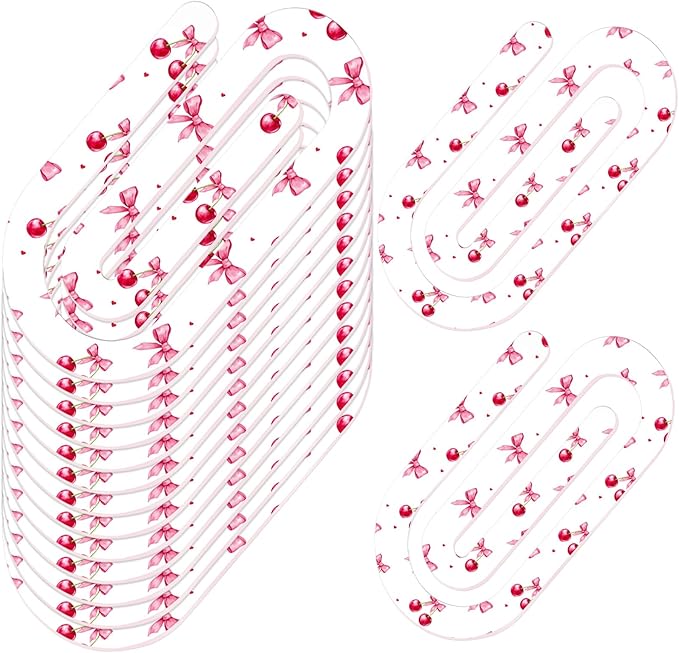 Tinlade 12 Pcs Cherries Bow Jumbo Acrylic Paper Clips 4 x 2 Inch Giant Cute Red Paperclips for Teachers Students Classroom Office Bookmark Gift Desk Home Accessories Book Lovers