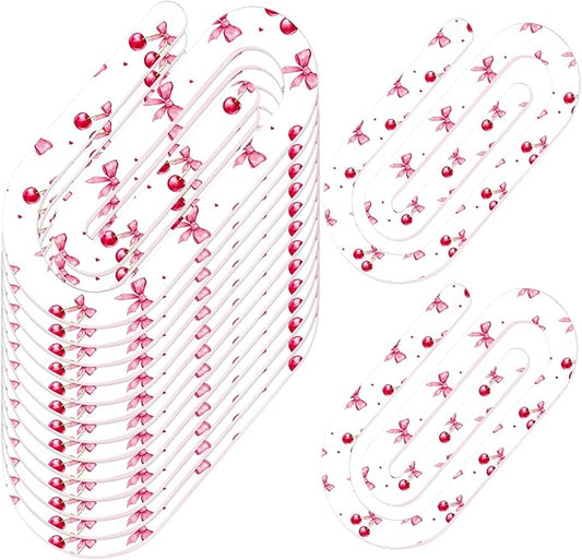 Tinlade 12 Pcs Cherries Bow Jumbo Acrylic Paper Clips 4 x 2 Inch Giant Cute Red Paperclips for Teachers Students Classroom Office Bookmark Gift Desk Home Accessories Book Lovers