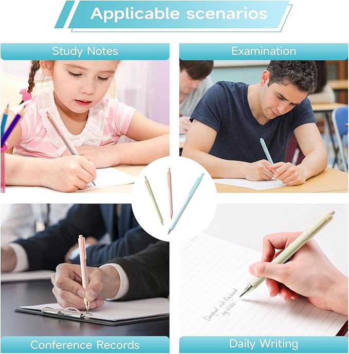 Gel Pens for Note Taking 12PCS RIANCY Black Ink Fine Point Pen Black Gel Pens Quick Dry Ink 0.5mm Smooth Writing Pen for Home Office Art Back to School Supplies (Mixed)