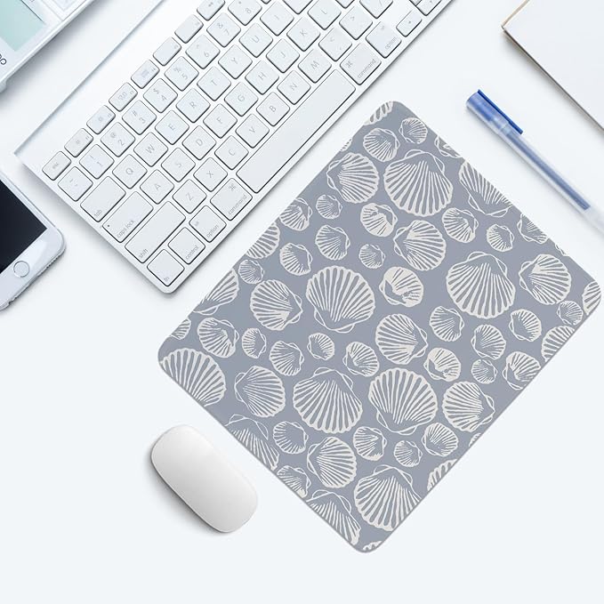 Seashell Mouse Pad,Coastal Beach Mouse Pad,Ocean Beach Seashell Desk Mat,Girly Summer Coastal Mouse Pads for Beachy Room Dorm Home Office Desktop Decor,11.8x9.8 Inch