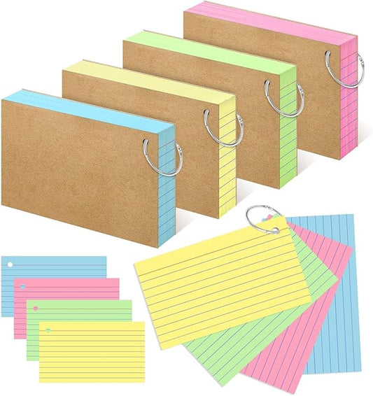 Colored Index Cards 4x6 Inch Flash Cards with Ring Lined Flashcards Heavyweight Note Cards for Studying School Supplies, 148 Count