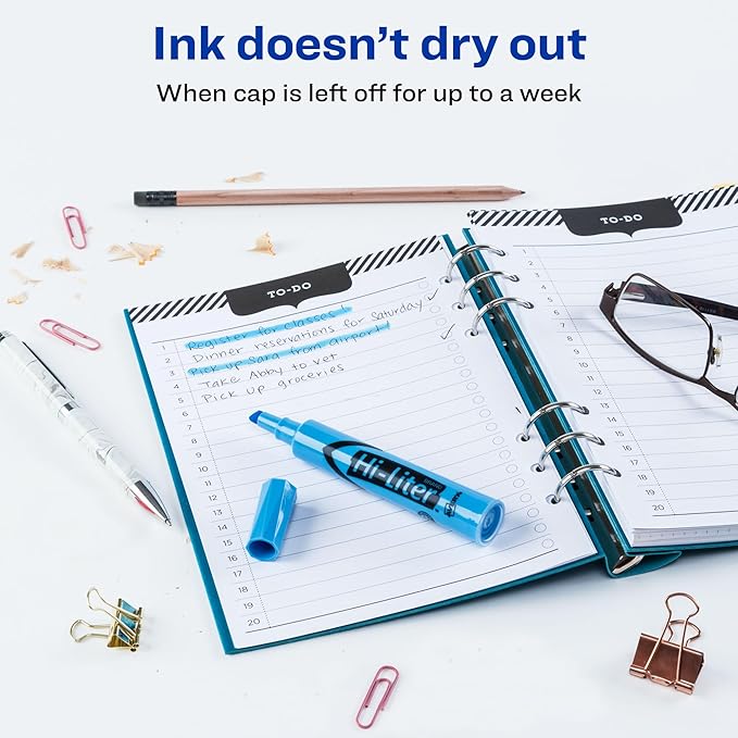 Avery Hi-Liter Desk-Style Highlighters, Smear Safe Ink, Chisel Tip, 12 Light Blue Highlighters (07746)