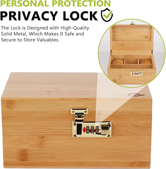 OZCHIN Large Bamboo Box with Combination Lock Decorative box for Home Great Gift Choice Storage Lockbox with Storage Jar, Christmas Gifts for Men Women