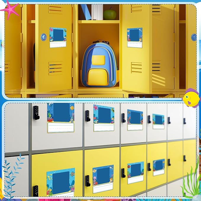 48 Pcs Photo Nameplates for Desk Name Tags Labels Stickers with Photo Space Self-Adhesive Labels Bulletin Board Colorful Indoor Decoration for Desk Bins Cubbies Office Supplies(Ocean)