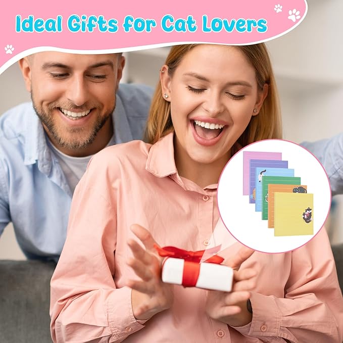 12 Pack Cat Sticky Notes, 6 Colors Lined to Do List Notepads, 3 x 3in Cute Animal Self-Stick Notes with Lines for Office, School (480 Sheets)