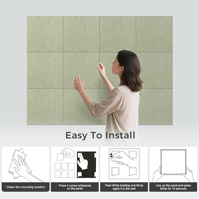 Large Felt Bulletin Board Tiles 48" x 36" Cork Board Alternative 12 Pack with 70 Adhesive Tabs Felt Wall Tiles Cork Boards for Walls Thick Slat Wall Panels for Home Office Classroom Decor