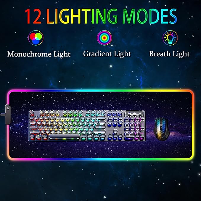RGB Gaming Mouse Pad, Large Mousepad with Led Light, Gaming Accessories Keyboard Pad for Desk, Non-Slip Rubber Base Big Mouse Mat for Gamer, 31.5 X 11.8 Inch, Black Gold Mountain