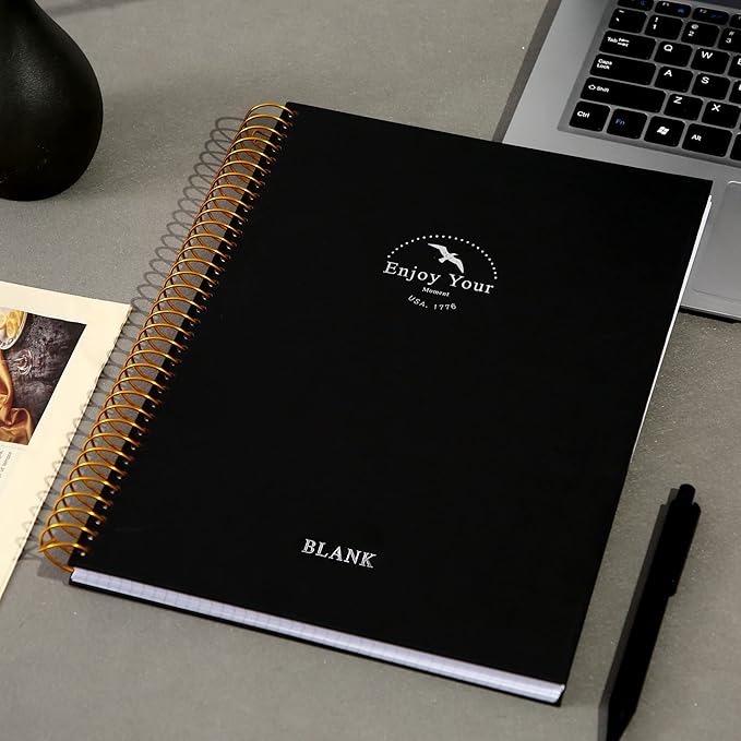 FLYING EAGLE Blank Paper Spiral notebook Journal 8.5 x 11 Blank Large Spiral Notebook 210 Pages Hardcover Spiral Sketchbook Sketch Book for drawing for Men Women,Black