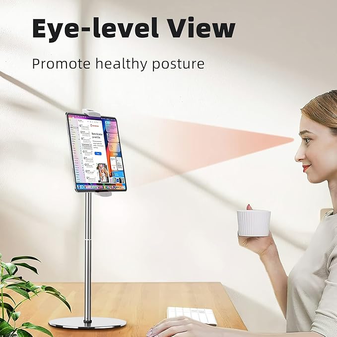 OATSBASF iPad Stand Floor, Heavy-Duty 66.1" Height-Adjustable Tablet Floor Stand - Overhead Bed Phone & Tablet Holder Fits 4.7-12.9" iPad Pro/Air/Mini, Kindle & Cell Phones