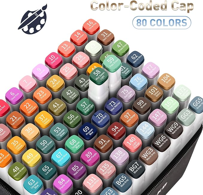 Alcohol Markers, 80 Colors Dual Art Colored Markers for Coloring Book, Painting, Drawing, Alcohol Based with Carrying Case