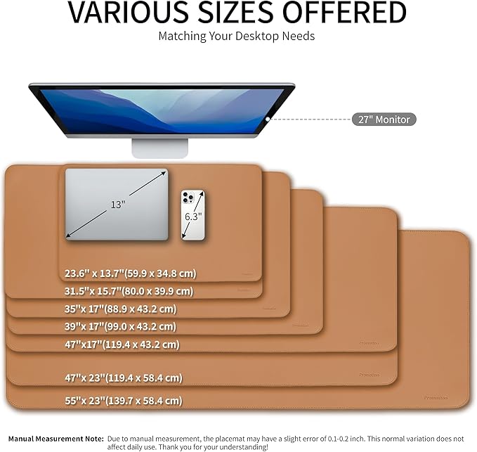 Oversized Non-Slip Desk Pad Protector with Premium Gift Box – Vegan Leather Waterproof Laptop Mat for Keyboard & Mouse, Grips Desk Firmly – Large Office Pad– Caramel Brown