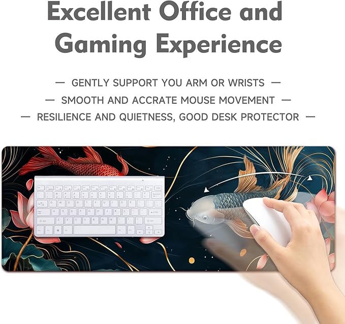 Gaming Mouse Pad Desk Pad XL Large Mouse Mat Keyboard Mat Office Desk Decor AccessoriesKeyboard Mat Office Desk Decor Accessories (Koi)