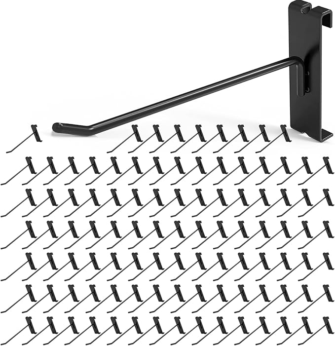 HJW Gridwall Hooks 6 Inch, 50Pcs Display Hooks for Grid Wall Panel, Sturdy Gridwall Hooks & Hangers for Retail Shop Home Office Garage Storage, Black