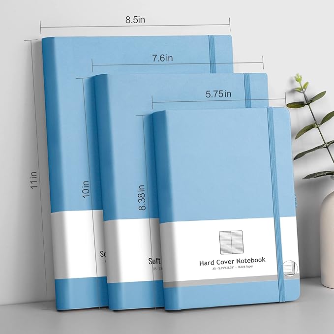 AHGXG College Ruled Notebook A4-320 Pages Large Journal 8.5''×11'', Thick Notebooks for Note Taking, 100gsm Thick Paper, Leather Softcover, for Women Men - LightBlue
