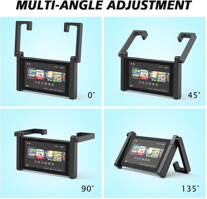 Car Holder for Nintendo Switch/OLED, Foldable and Adjustable Table Stand Playstand Bracket, Portable Compact Console Desktop Holder Dock Car Headrest Play Stand Mount, Black