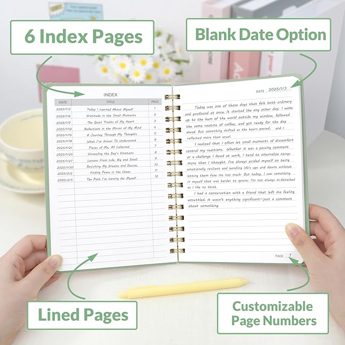 SUNEE Journaling Notebooks, A5 Lined Spiral Notebook for Women, 146 Pages College Ruled Hardcover Notebook for Work, Note Taking, Journaling and Office School Supplies, A5 - Sage Green