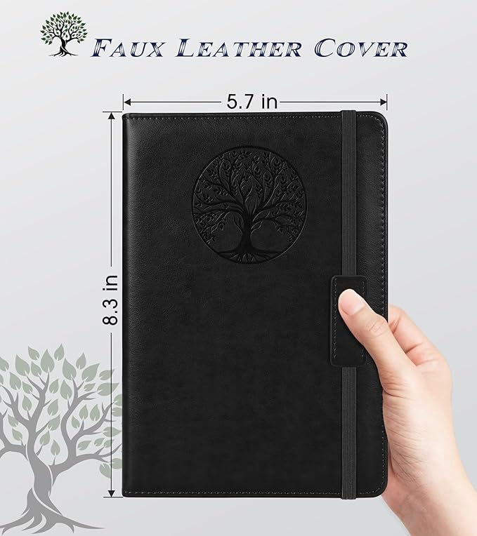 Biuwory Blank Journal Notebook for Women Men, Hardcover Leather Sketchbook 5.7"×8.3", 160 Pages Unlined Sketch book for Drawing, Writing, Travel, School & Work, Journaling Notebooks (Black)