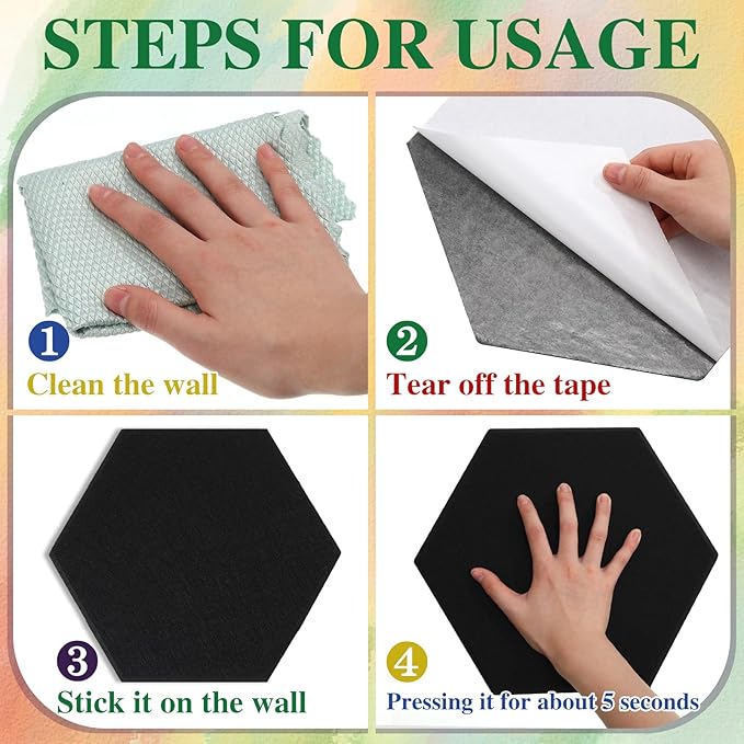 8 Pcs 12" Large Hexagon Felt Cork Board Tiles Self Adhesive DIY Bulletin Board Pin for Office Home Wall Decor Stickers Memos Photos Display with 10 Multi-Color Clip Drawing Pins(Colorful)